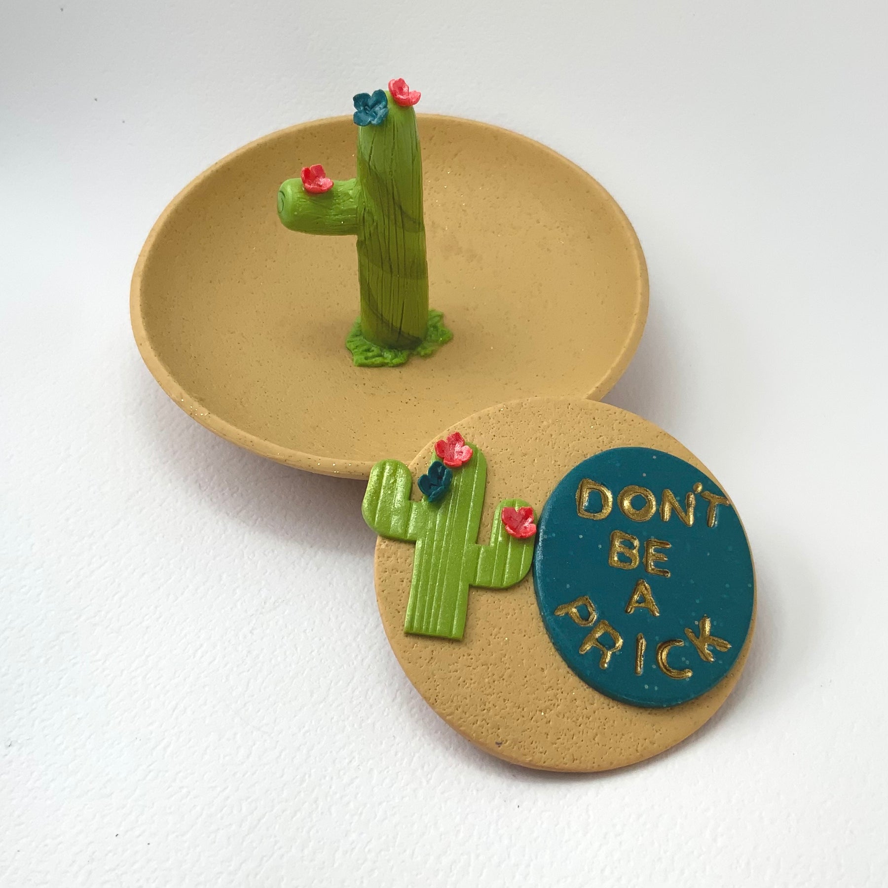A PRICKLY REMINDER | Cactus Trinket Dish & Magnet Gift Set | Handmade Polymer Clay Set