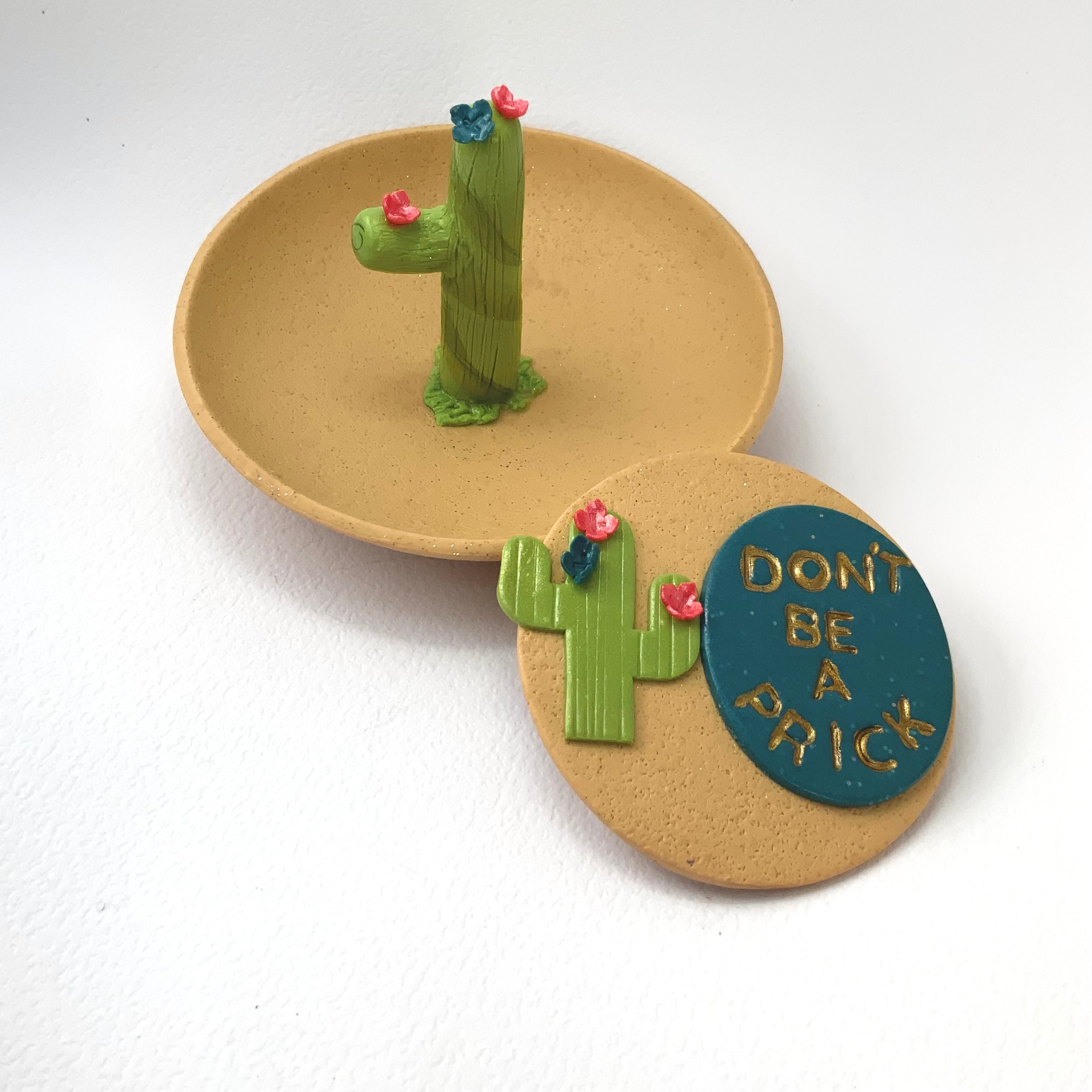 A PRICKLY REMINDER | Cactus Trinket Dish & Magnet Gift Set | Handmade Polymer Clay Set