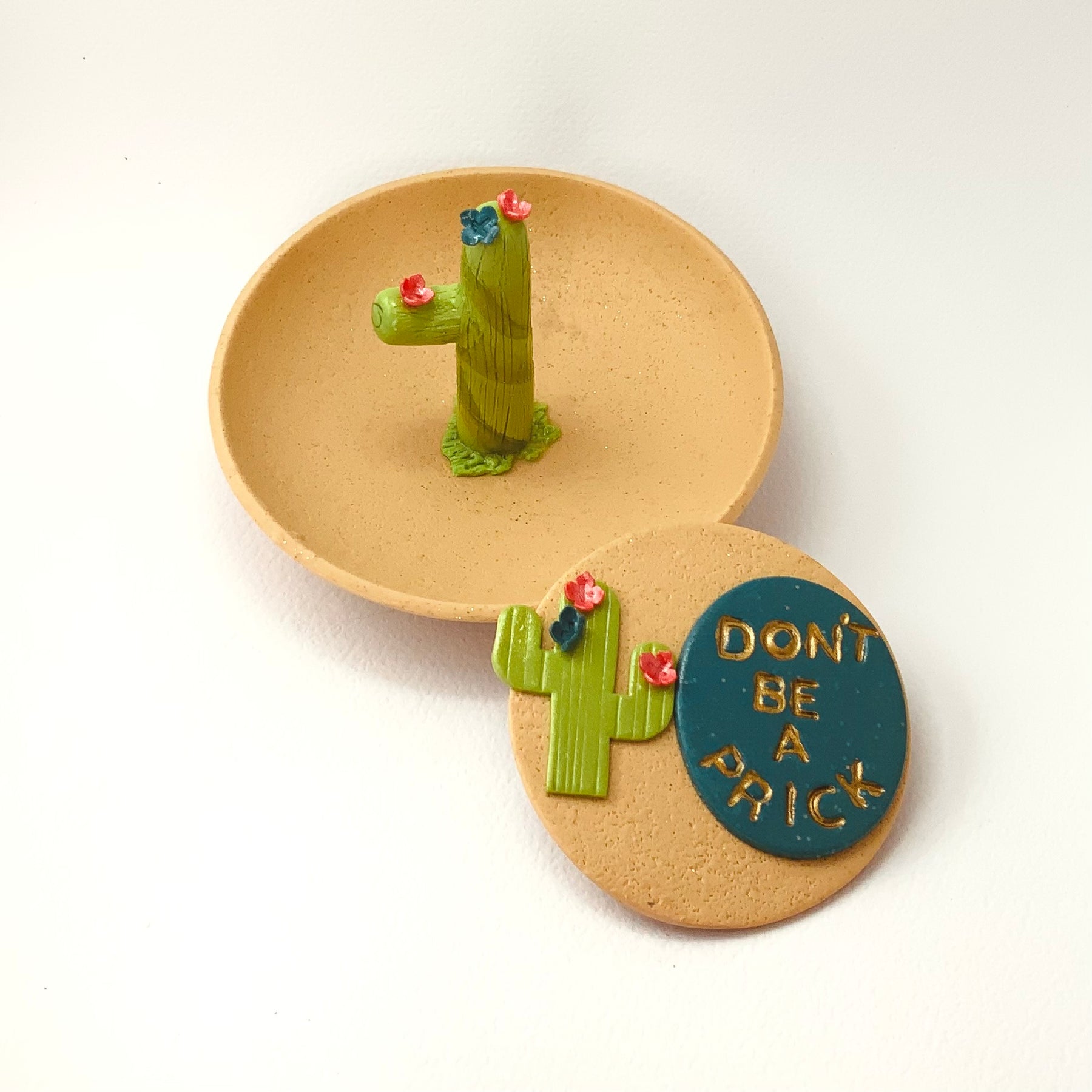 A PRICKLY REMINDER | Cactus Trinket Dish & Magnet Gift Set | Handmade Polymer Clay Set