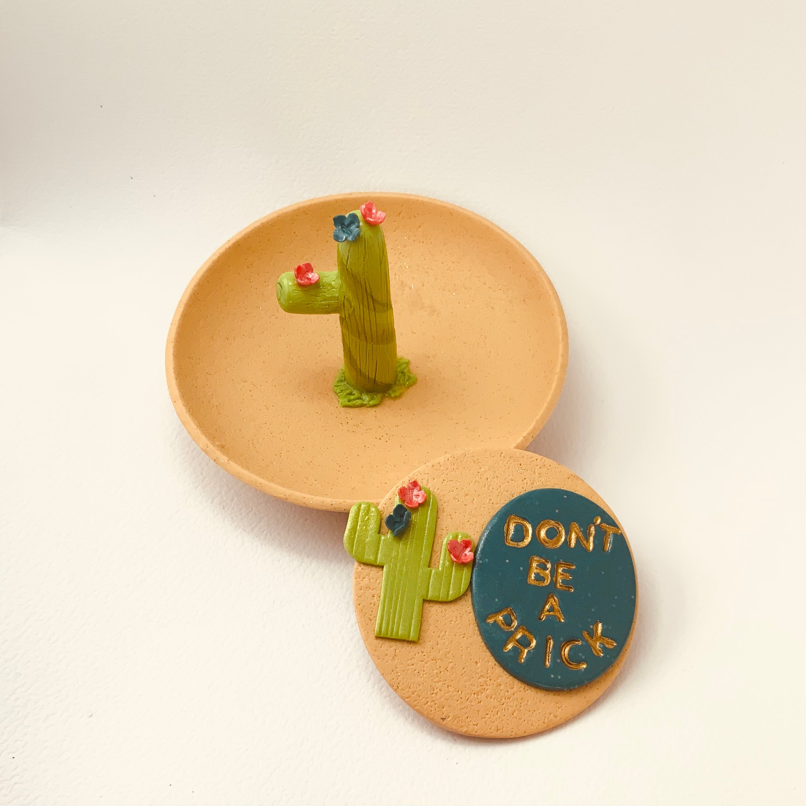A PRICKLY REMINDER | Cactus Trinket Dish & Magnet Gift Set | Handmade Polymer Clay Set
