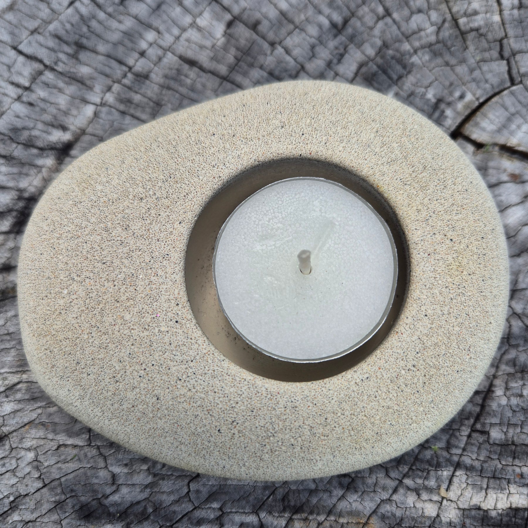 Large eco-stone pebble shaped tealight candle holder