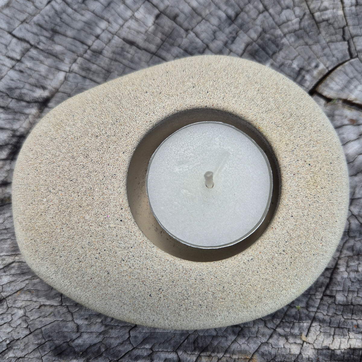 Large eco-stone pebble shaped tealight candle holder