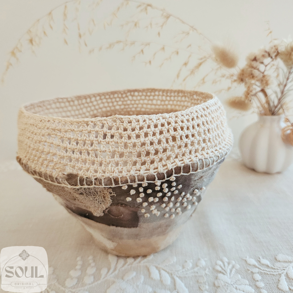 Textile Art Bowl – Crochet Rim