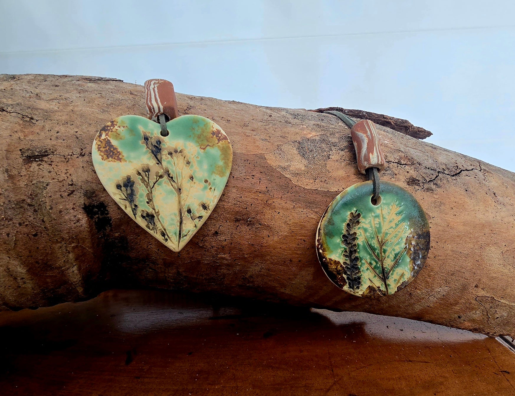 Handmade Clay Heart Pendant –  Botanical Necklace