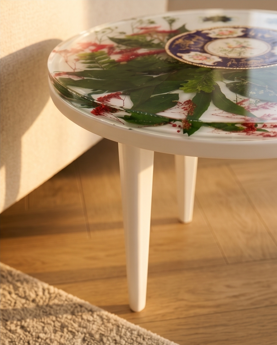 Vintage China Floral Resin Side Table