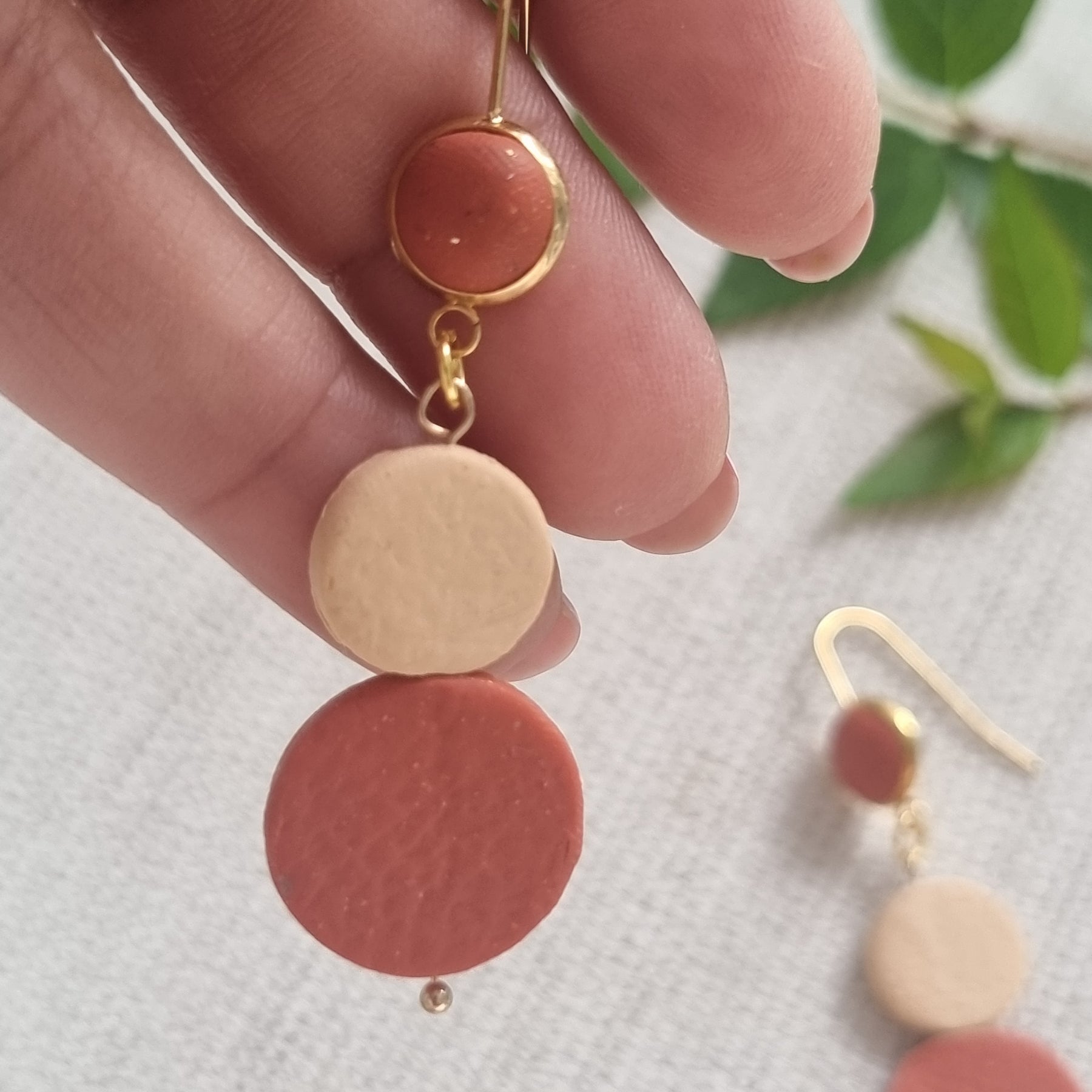 Autumn Layers - Orange and beige organic shaped dangles , modern haloween earrings
