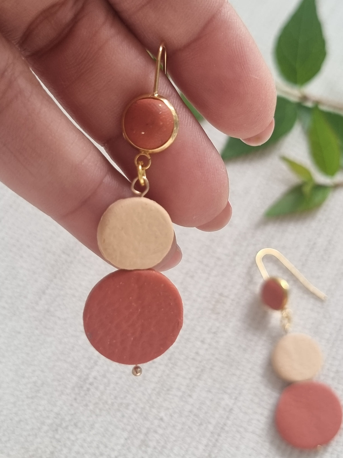 Autumn Layers - Orange and beige organic shaped dangles , modern haloween earrings