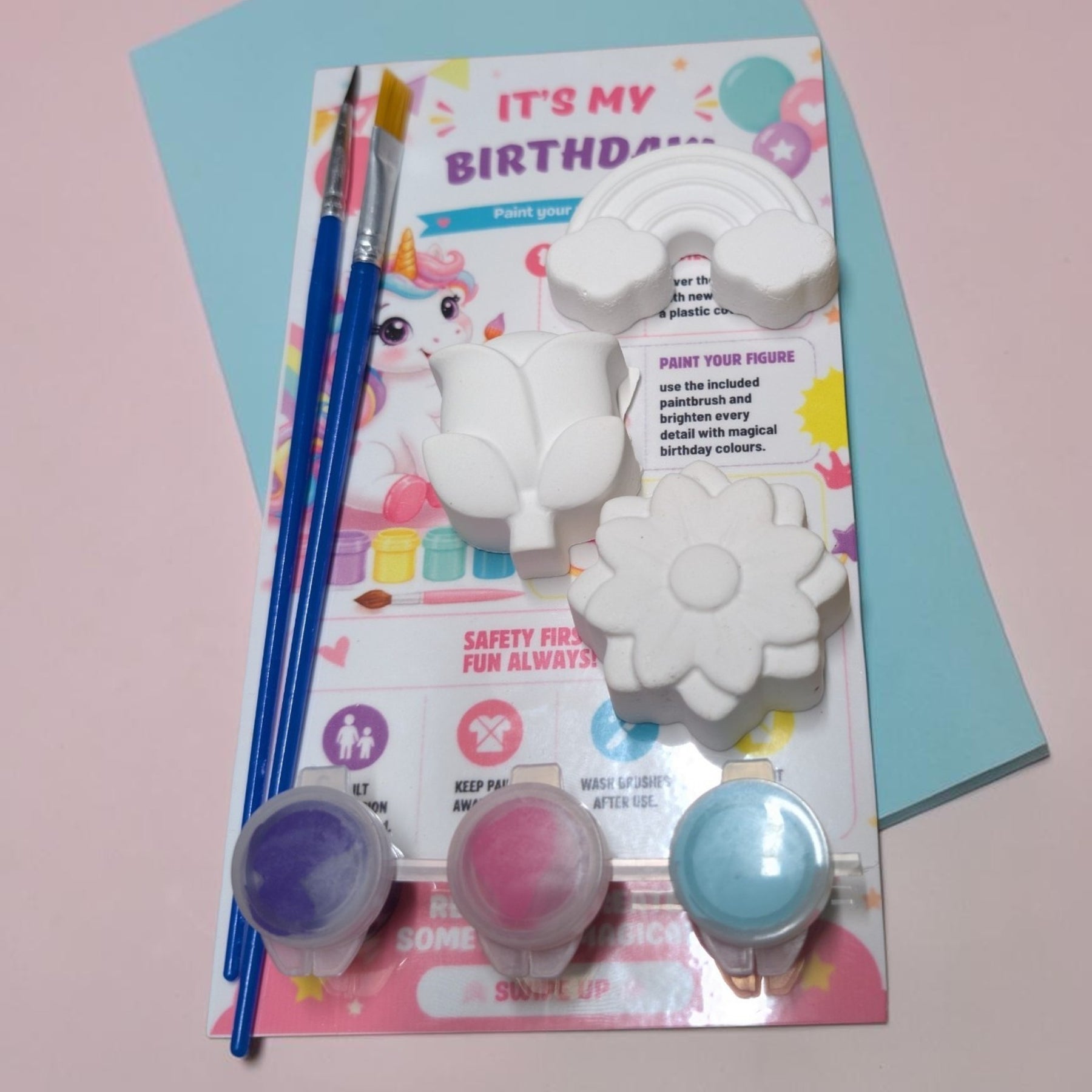 DIY Paint Your Own Plaster Figures Party Favors | Kids Birthday Craft Kit | Unicorn & Flower Party Favor Bags