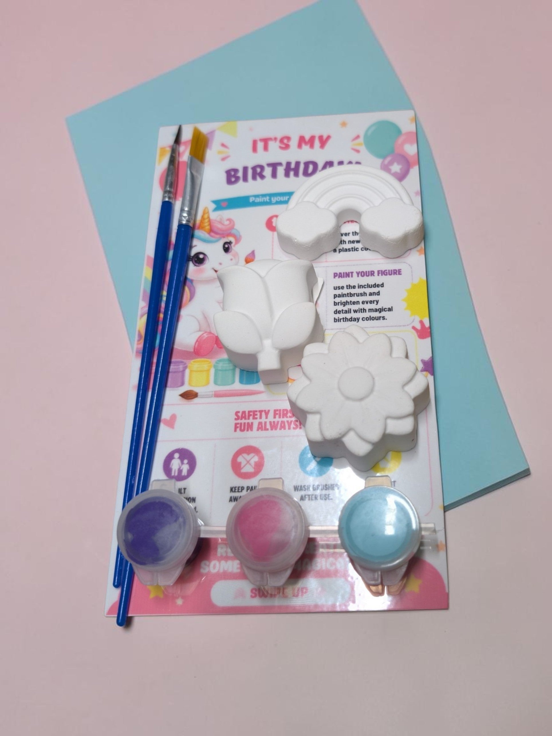 DIY Paint Your Own Plaster Figures Party Favors | Kids Birthday Craft Kit | Unicorn & Flower Party Favor Bags