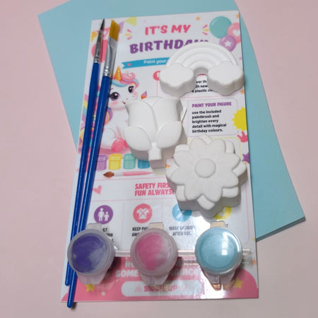 DIY Paint Your Own Plaster Figures Party Favors | Kids Birthday Craft Kit | Unicorn & Flower Party Favor Bags
