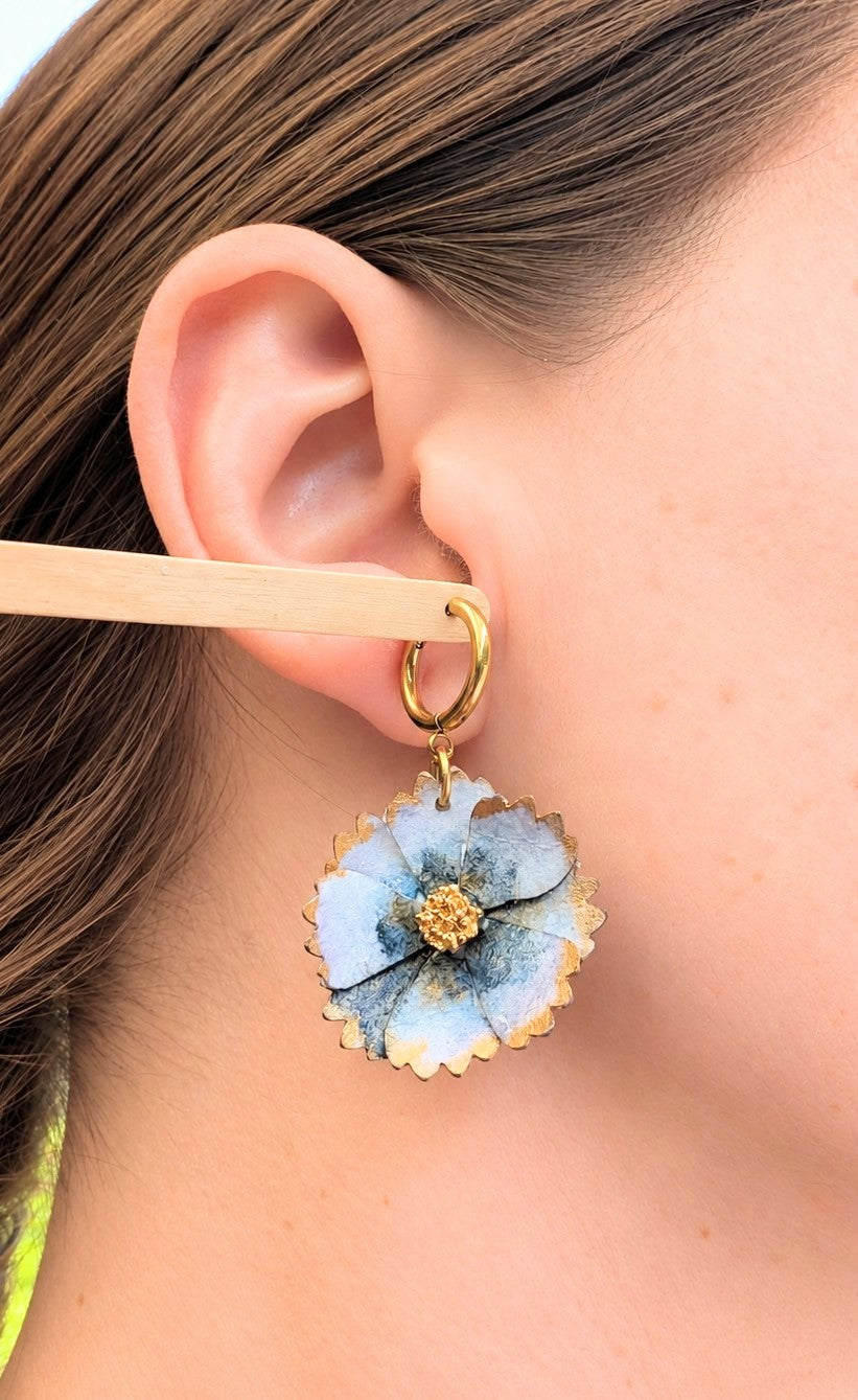 Cosmos Flower Earrings – Hand-Painted Huggie Hoop Statement Earrings