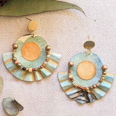 Sustainable Statement Earrings – Handcrafted Paper Fan with Beaded Detail