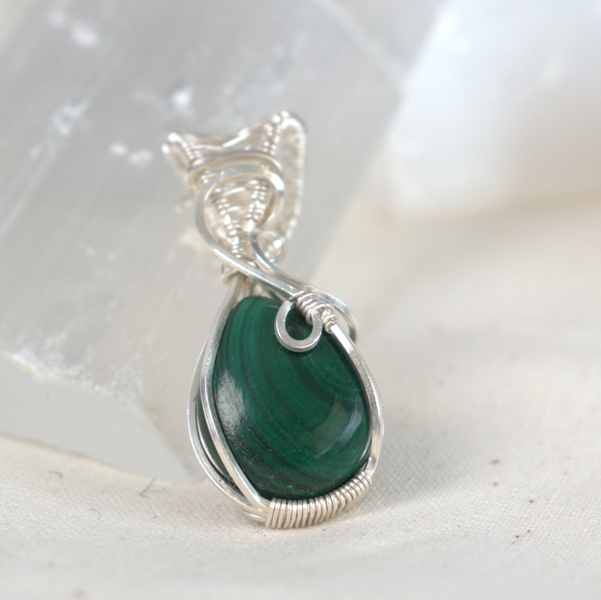 Wire Wrapped Malachite Keepsake Pendant