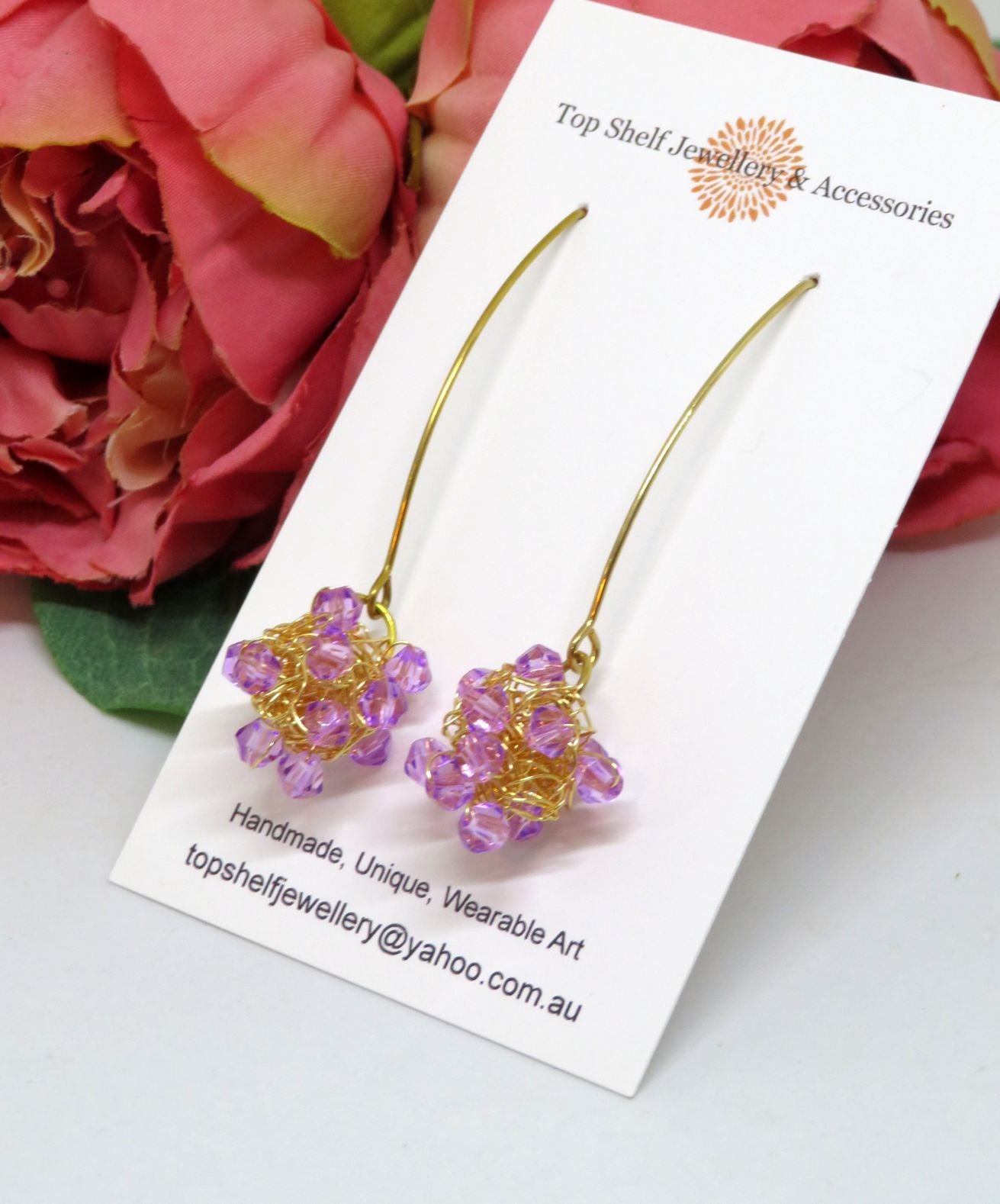 Lilac Beaded Crochet Wire Ball Earrings