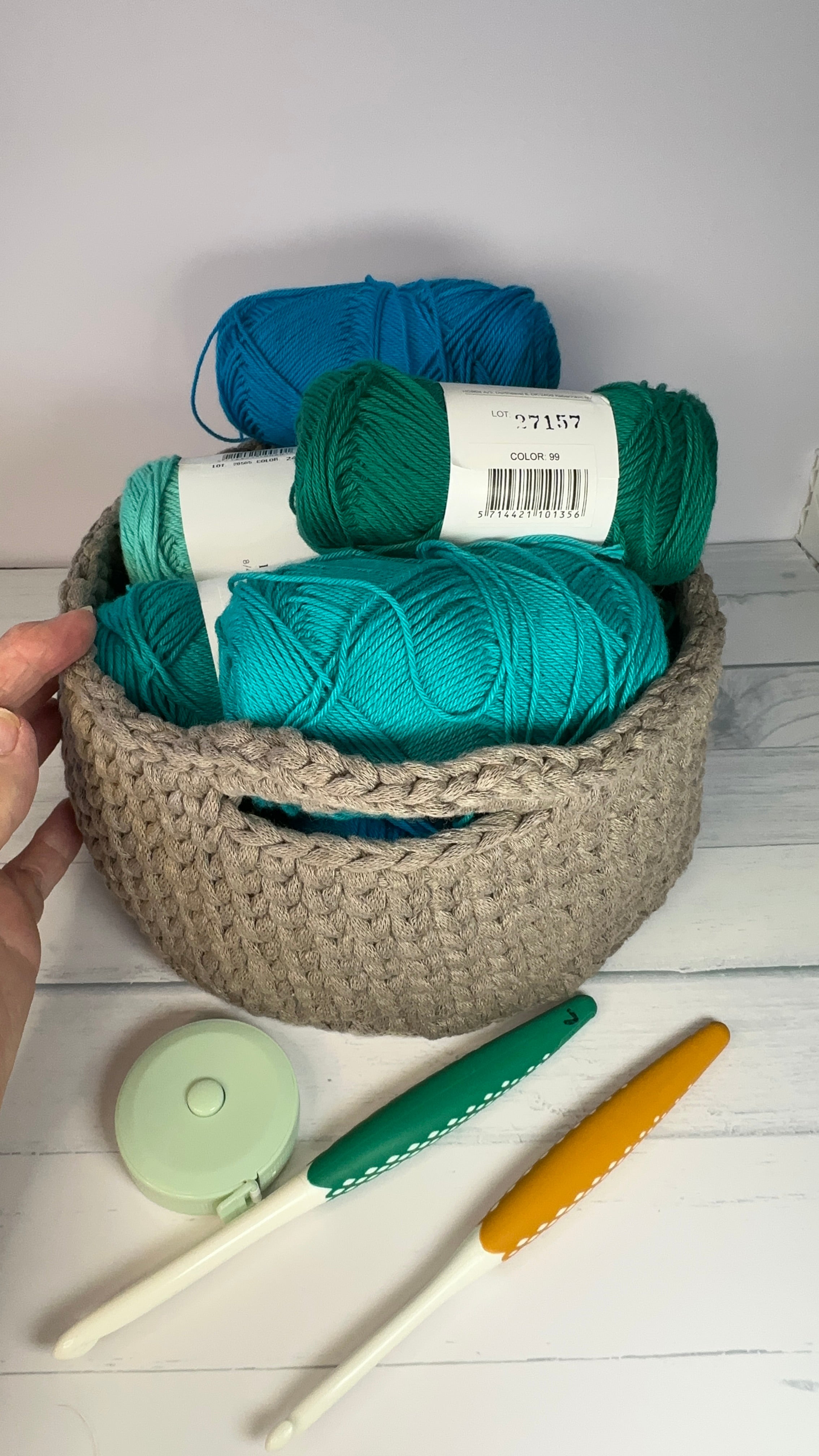 Neutral Beige Crocheted Basket with Handles