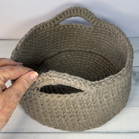 Neutral Beige Crocheted Basket with Handles