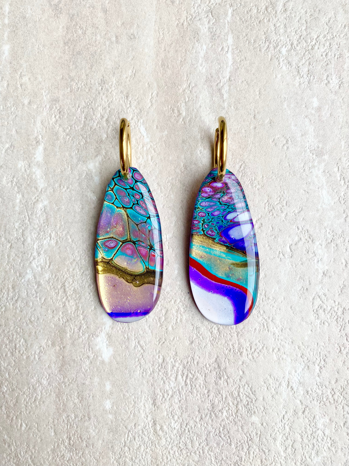 SOLD Colourful Wearable Art Hoop Earrings