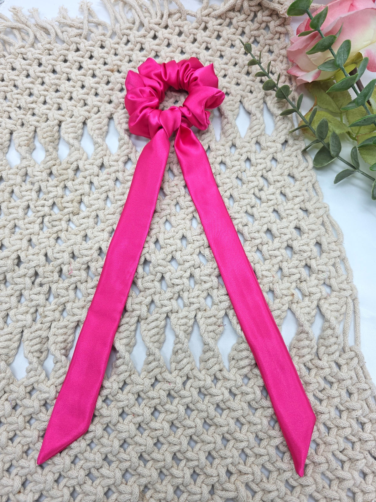 Satin Scrunchie Bow, Handmade Hair Ties, Ponytail Bands,