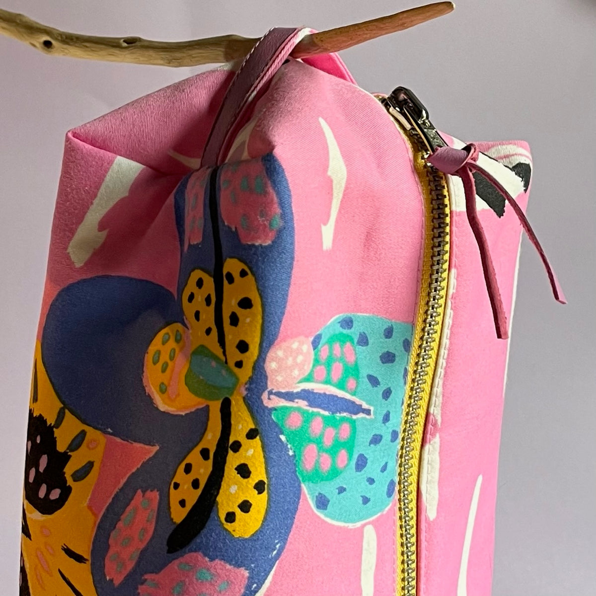 Pink, repurposed vintage fabric box POUCH