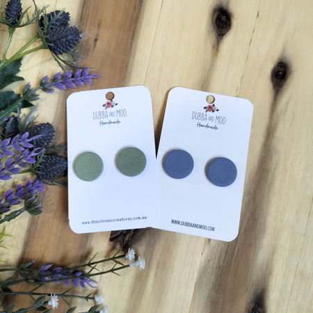 Large Round Floral Embossed Polymer Clay Stud Earrings - Assorted Colours