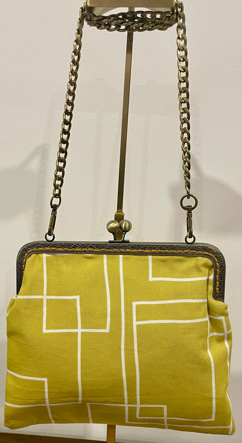 Mustard Geometric Vintage Clasp Handbag, Handmade Australia