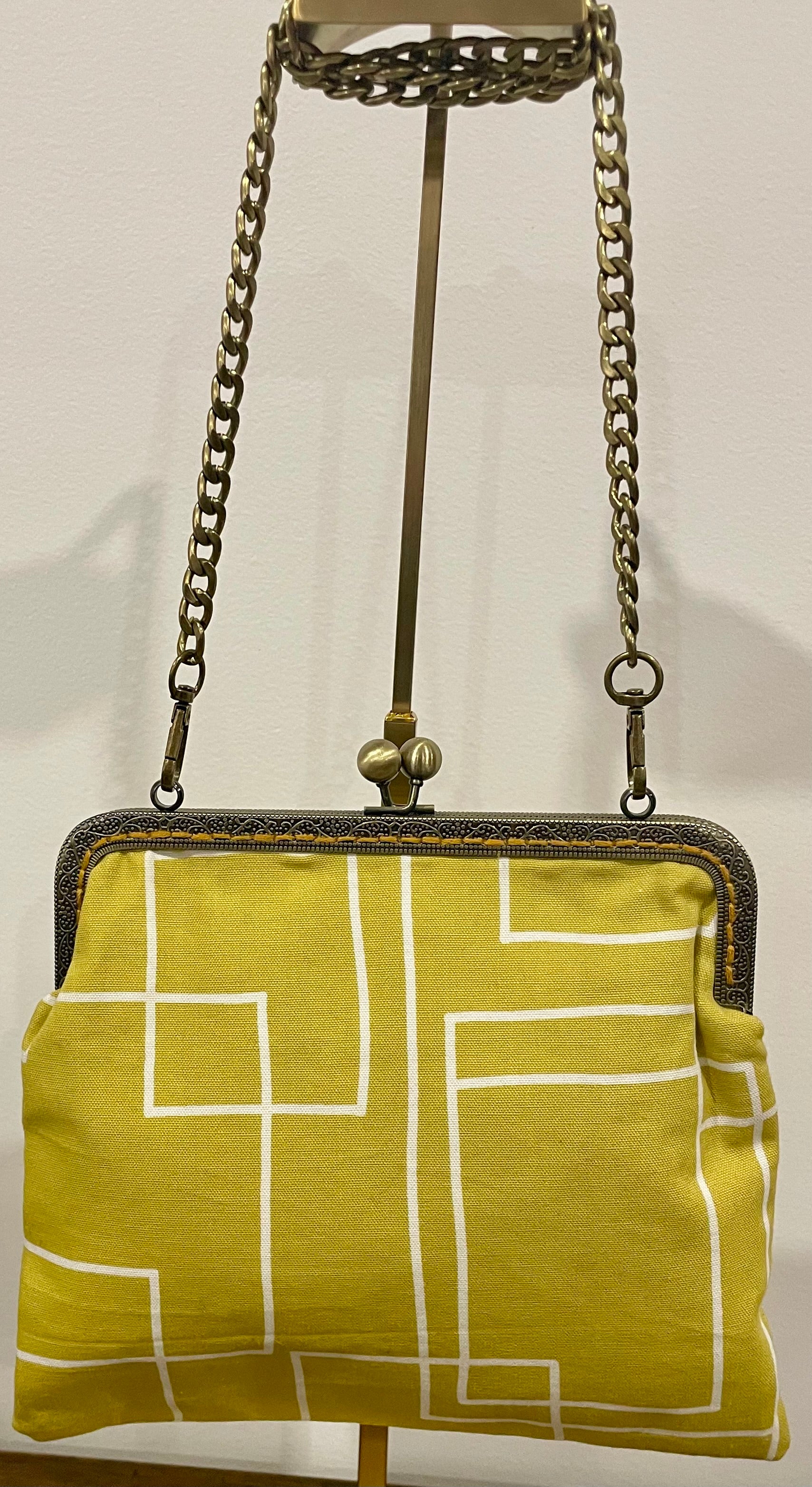 Mustard Geometric Vintage Clasp Handbag, Handmade Australia