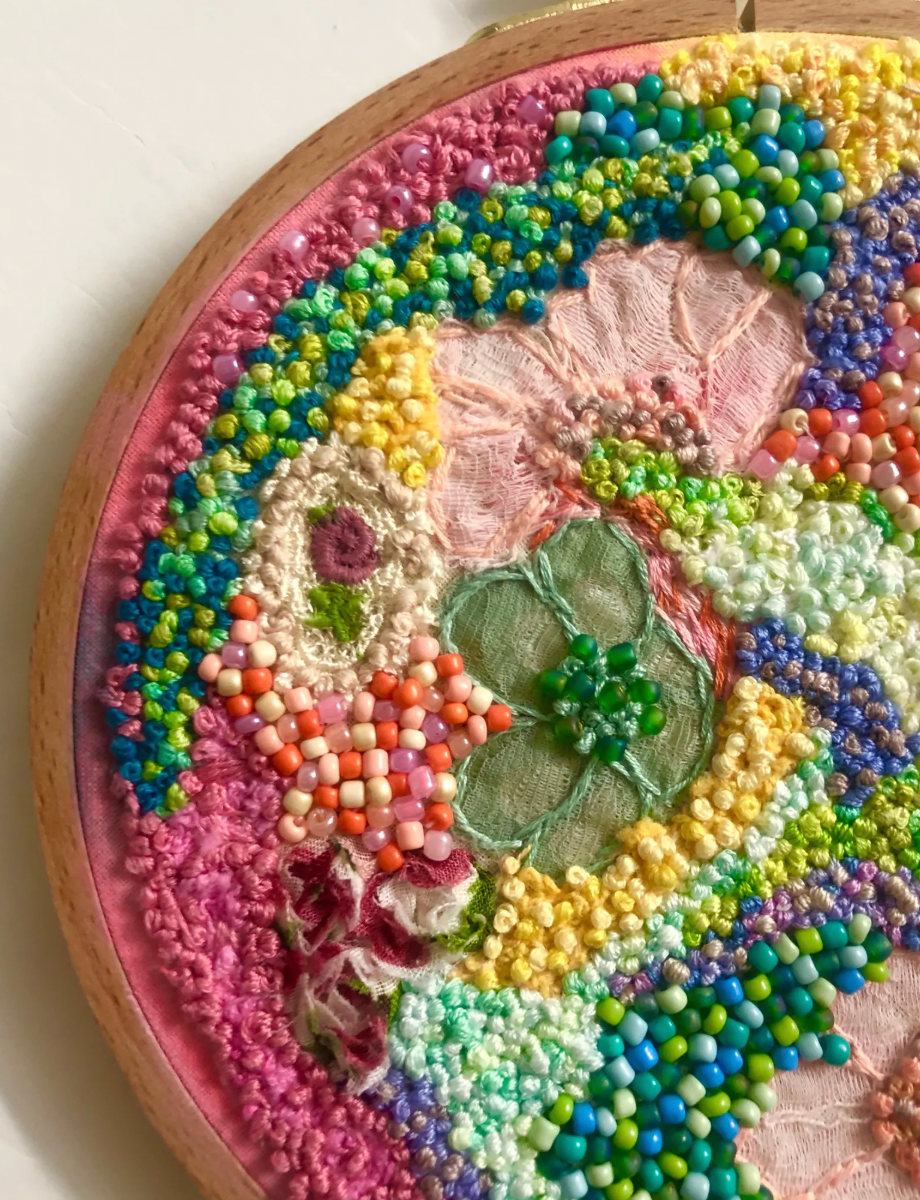 Slow Stitched Fibre Artwork - Blooming Meadows