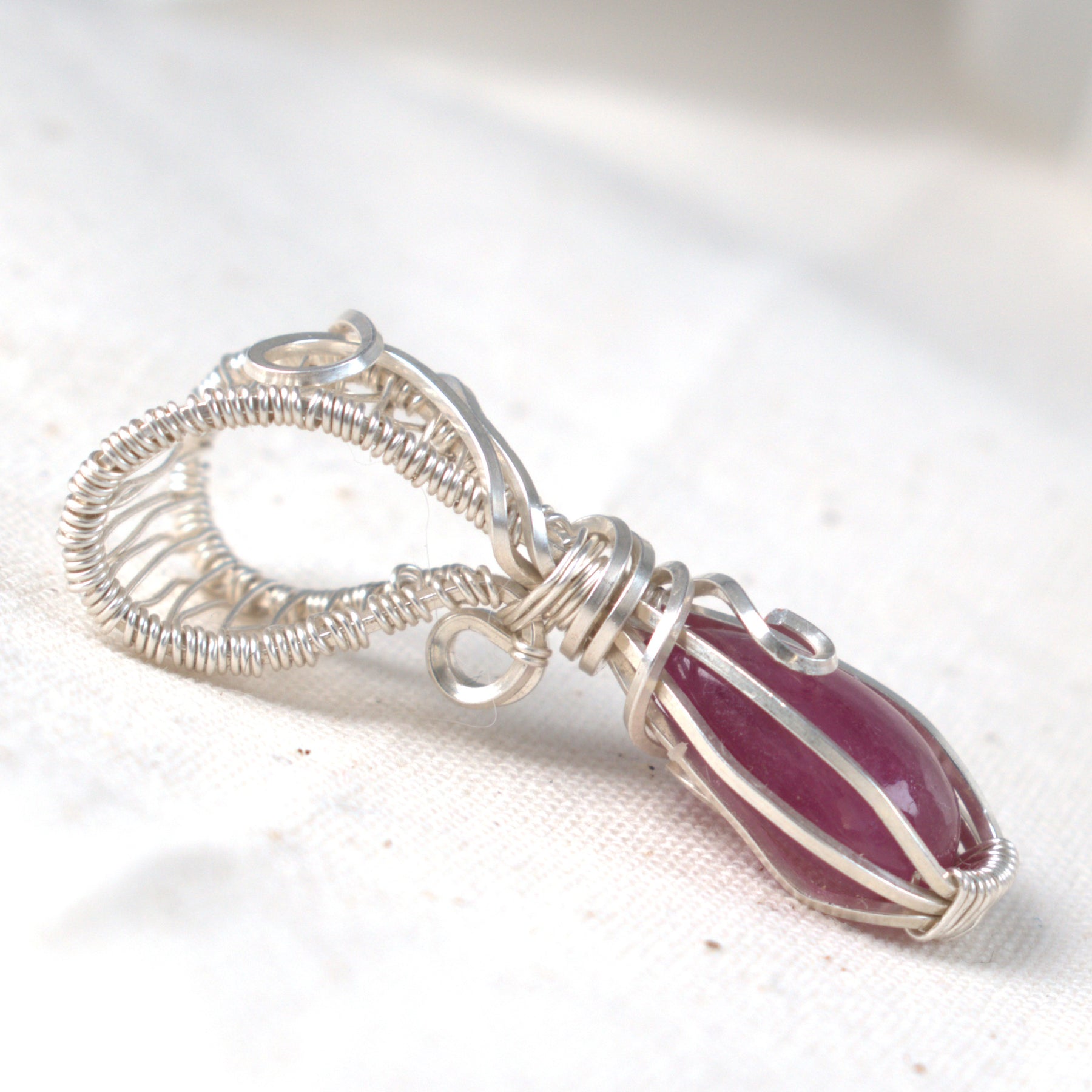 October Rose – Natural Rose Tourmaline Pendant in Silver-Filled Wire