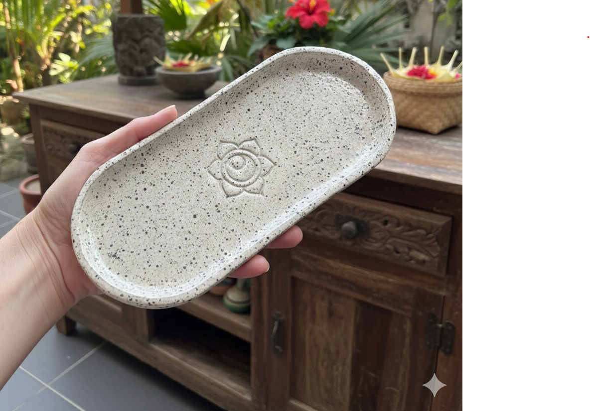 Rustic, white, pottery tray.