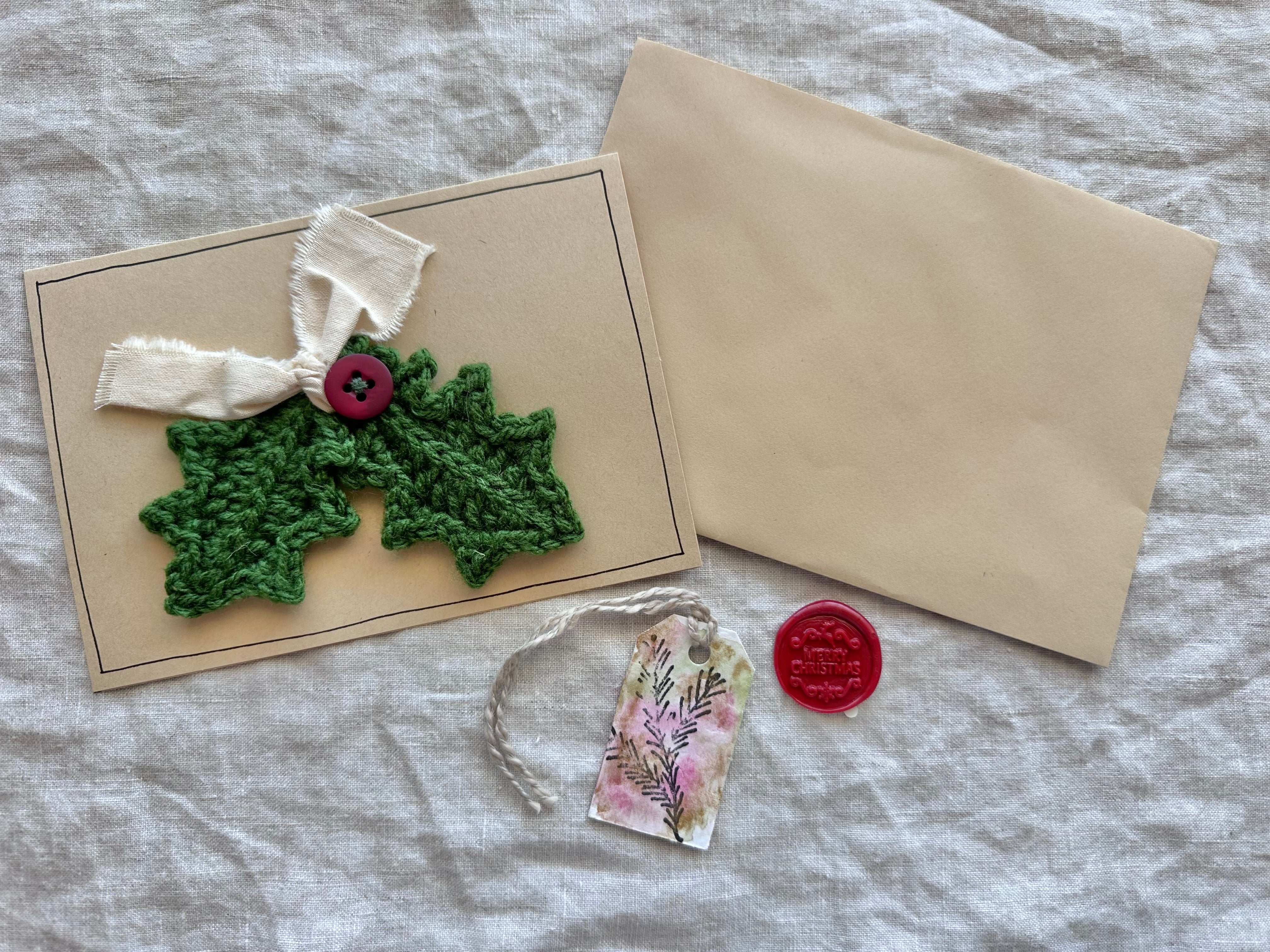 Crocheted Holly Christmas Cards