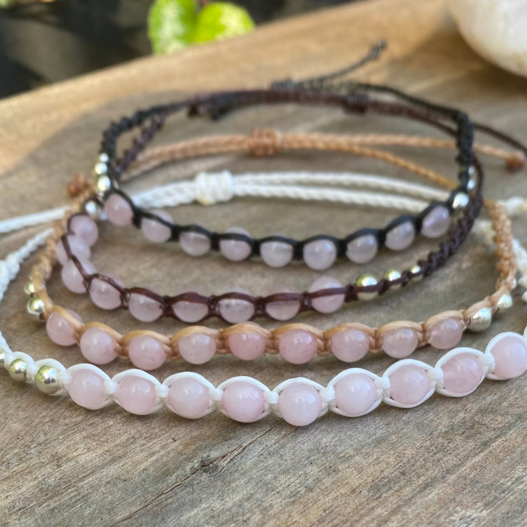 Rose Quartz Beaded Anklet: Macrame Adjustable Waterproof