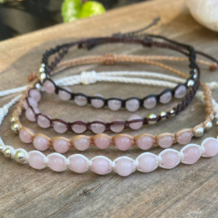 Rose Quartz Beaded Anklet: Macrame Adjustable Waterproof