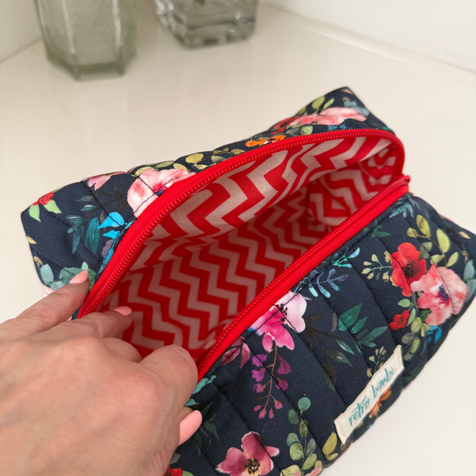 Boxy Zipper Pouch - Navy Floral