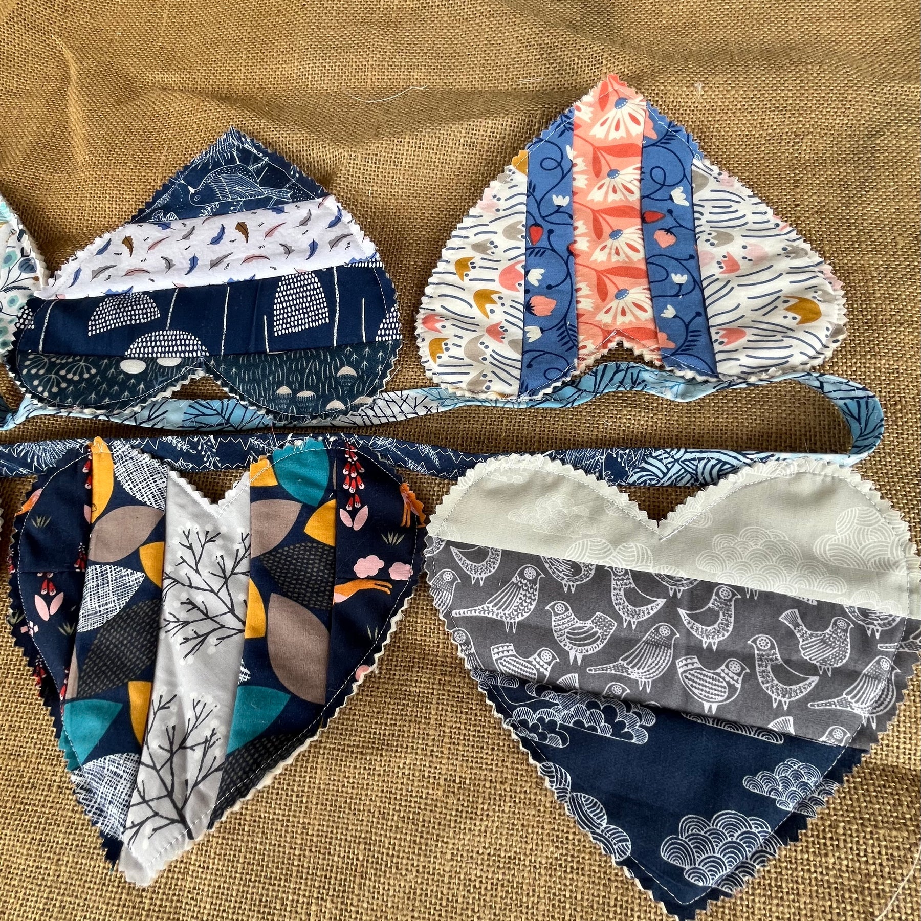 Large heart shaped bunting | organic cotton fabric | keepsake | 3m long