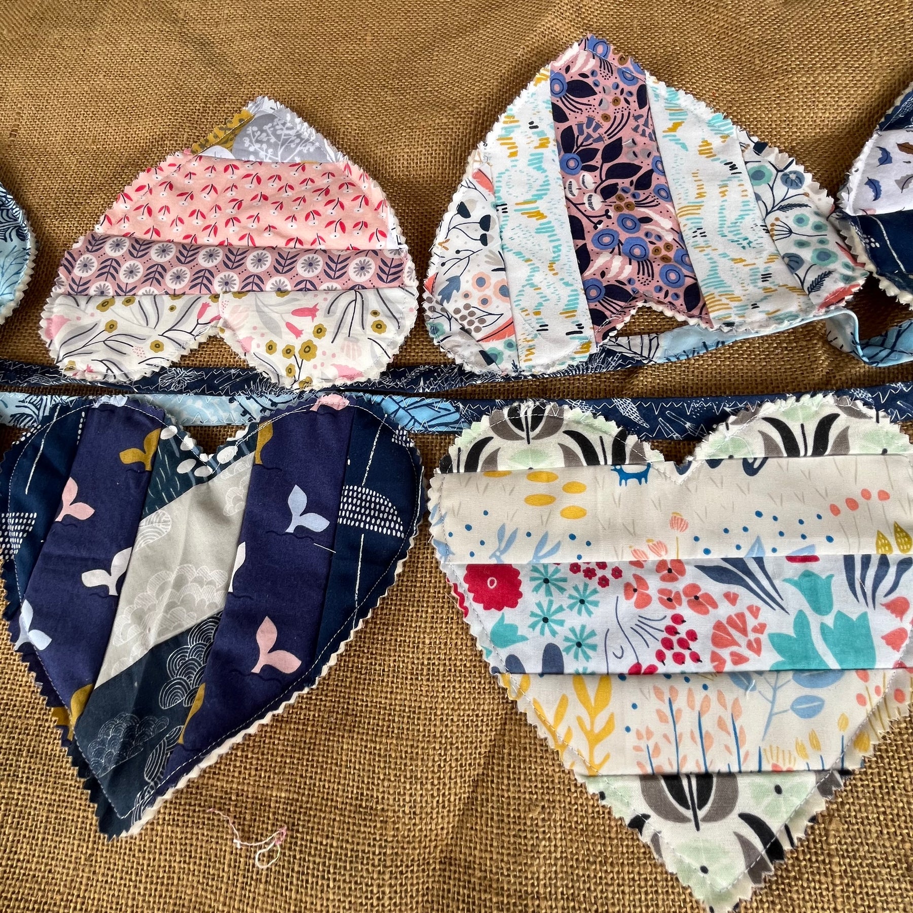 Large heart shaped bunting | organic cotton fabric | keepsake | 3m long
