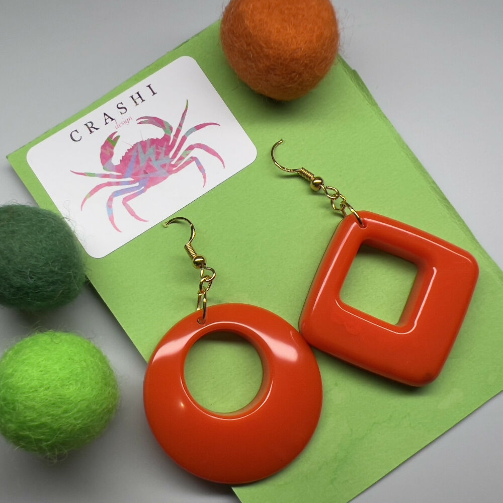 Smooth Round Square Orange Earrings