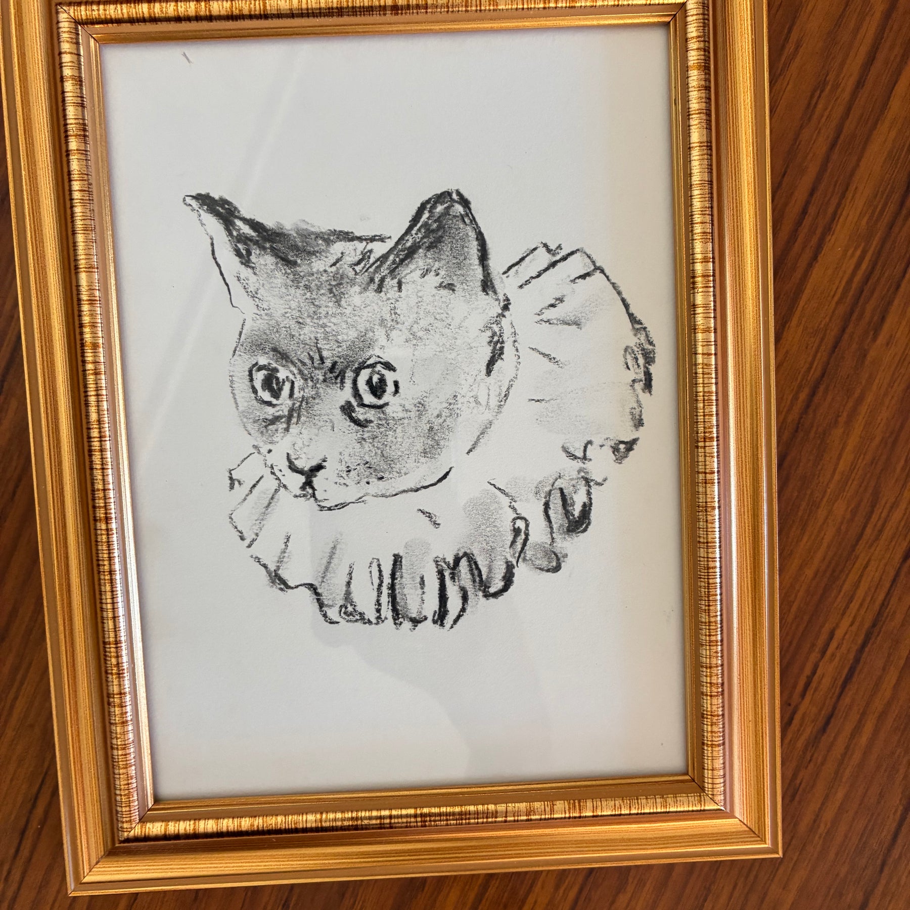 charcoal drawing of a clown cat