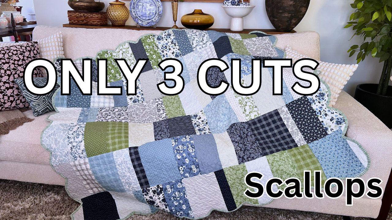 3 Cuts Layer Cake Quilt Pattern: Modern Scalloped Edges, Beginner Friendly PDF video tutorial