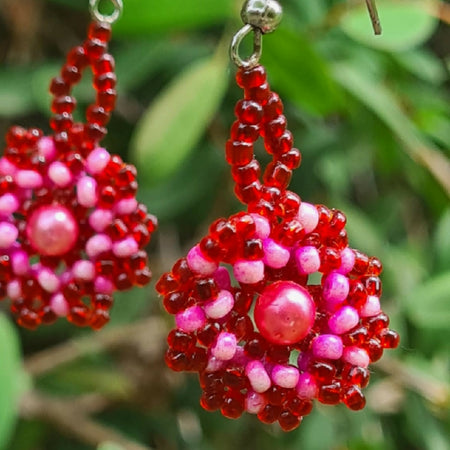 spiral earrings red and pink