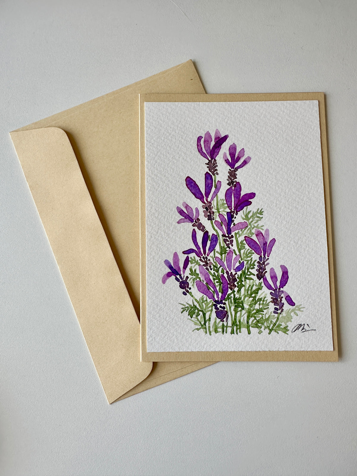 4 x hand-painted 'purple petals' floral cards