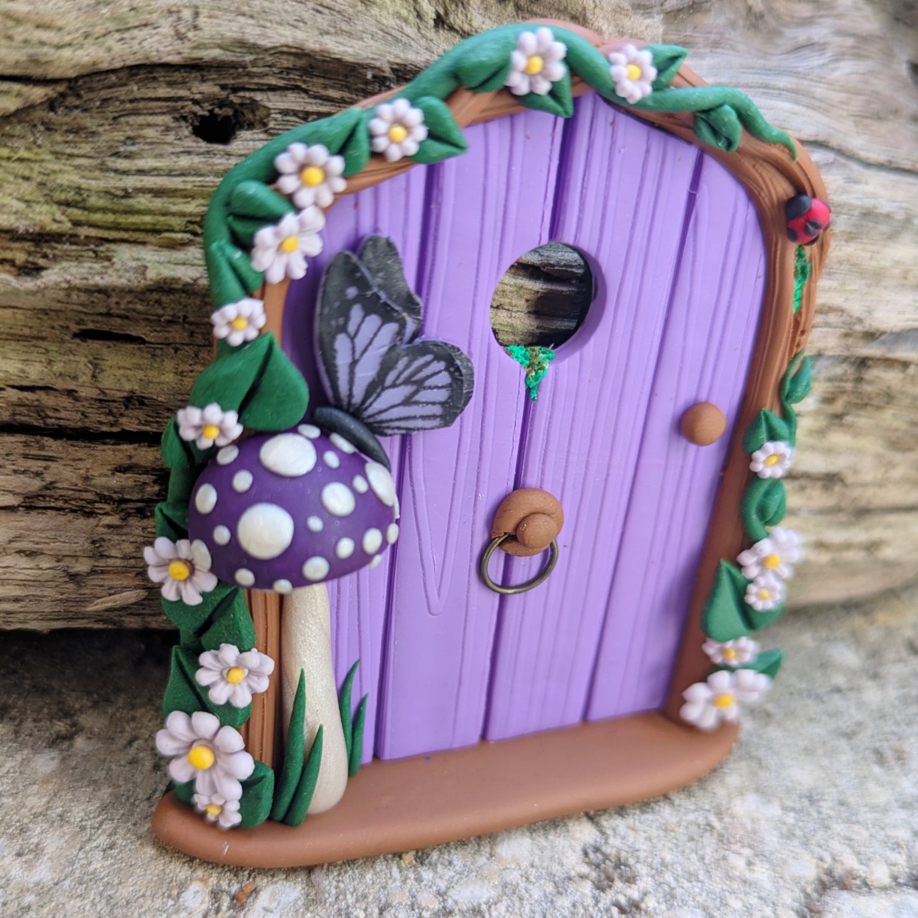 Mini Purple Woodland Fairy Door with Butterfly