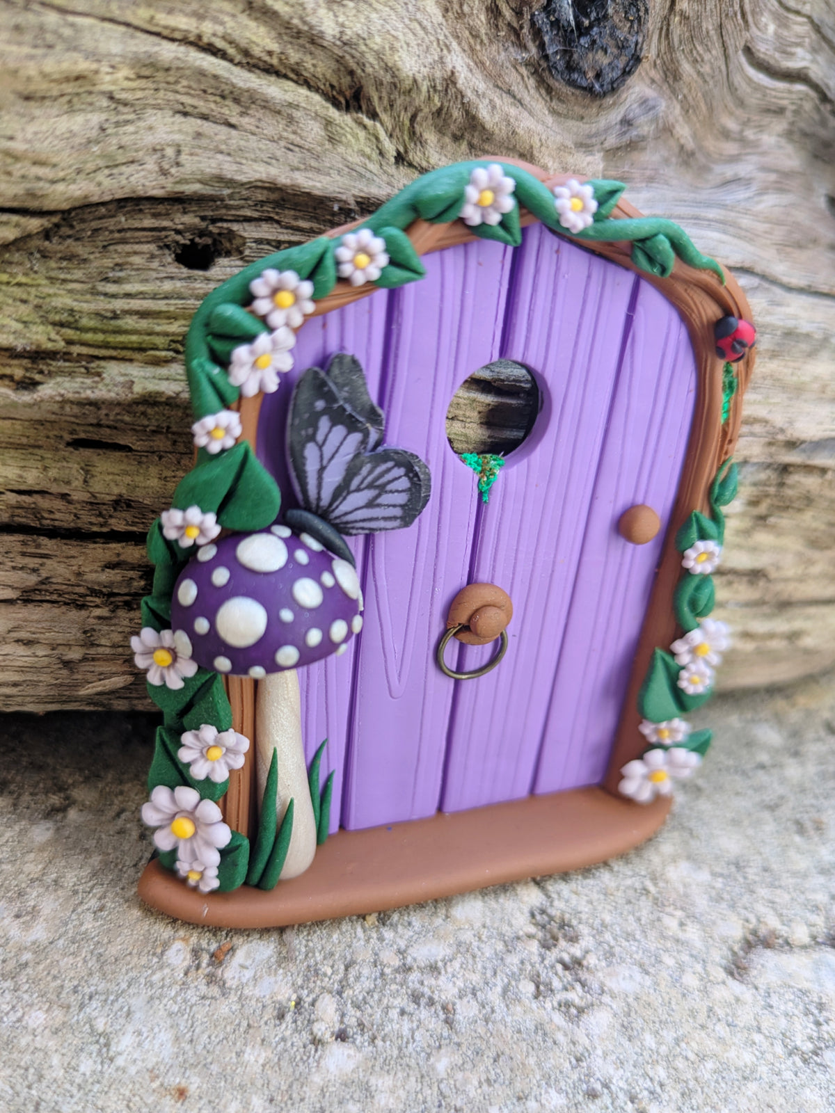 Mini Purple Woodland Fairy Door with Butterfly