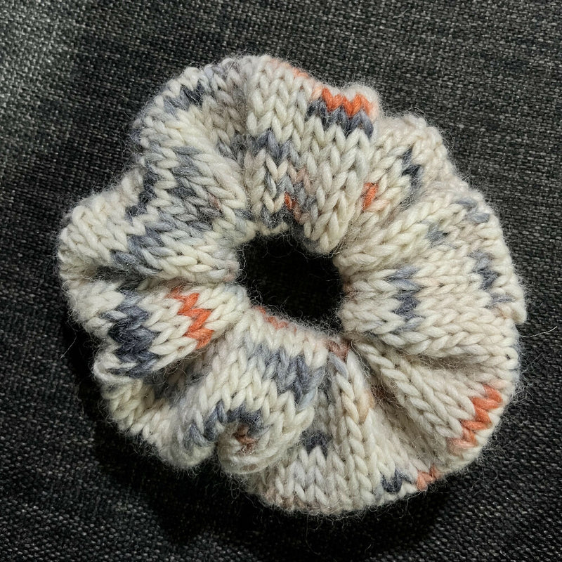 Hand knitted wool scrunchie