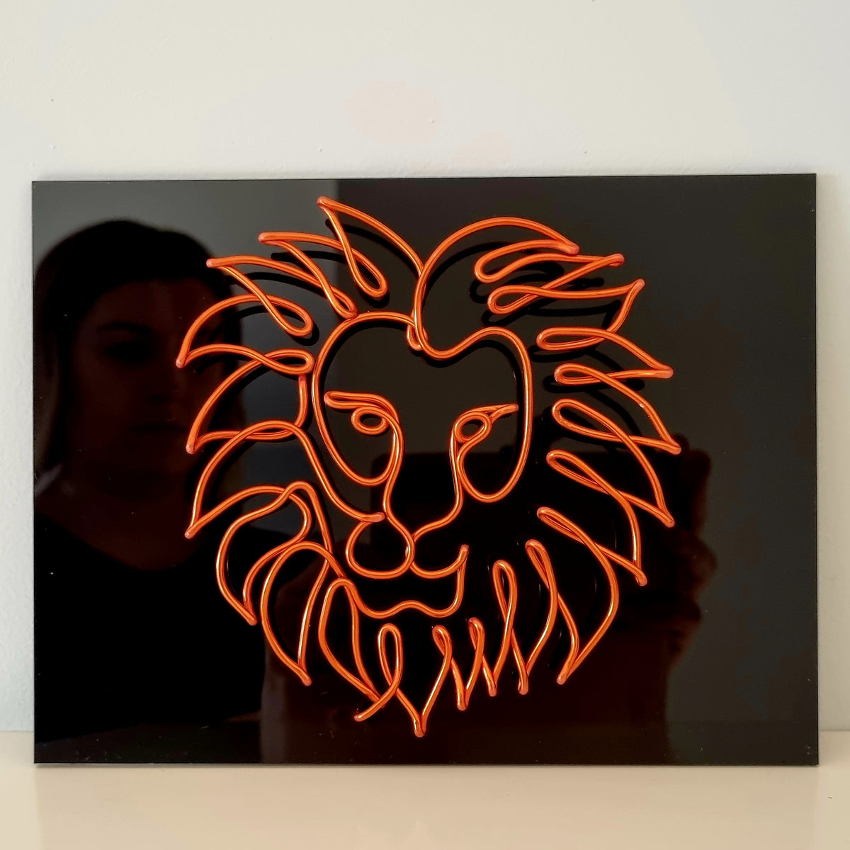 Lion Wire Art Plaque | Custom Colour Wall Art | Wire Lion Sculpture Acrylic Sign | Animal Lover Gift | Leo Zodiac Decor | Personalised Colours