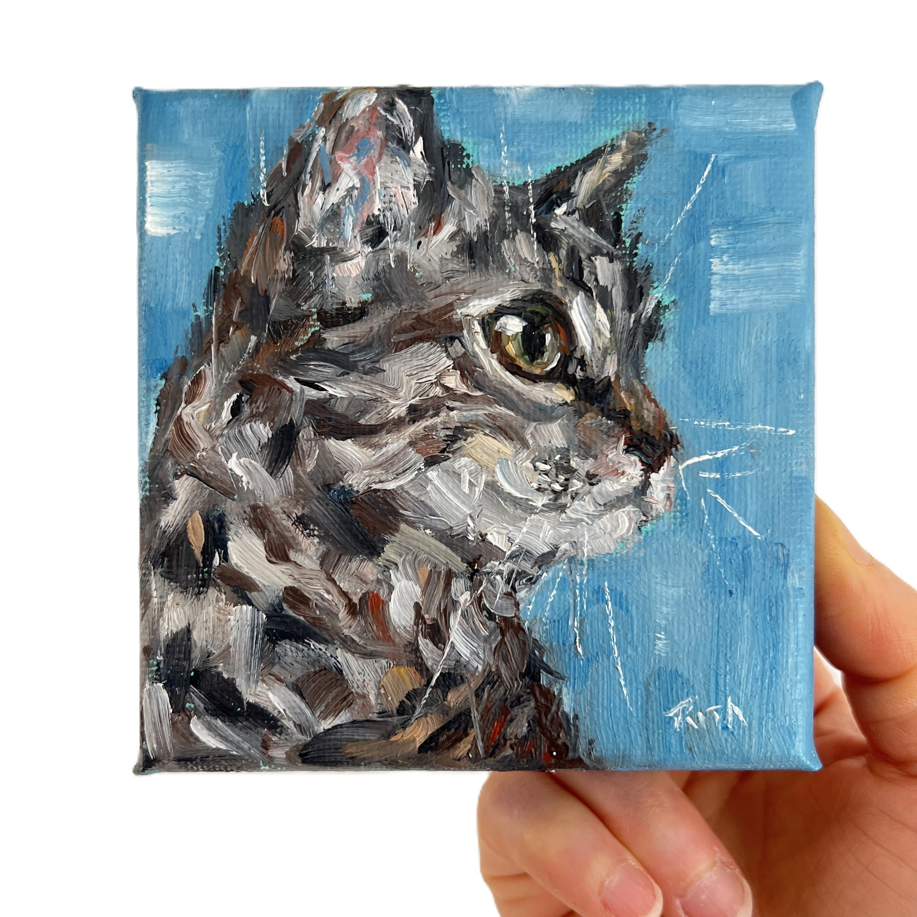 Thoughtful Feline – Original Miniature Cat Painting