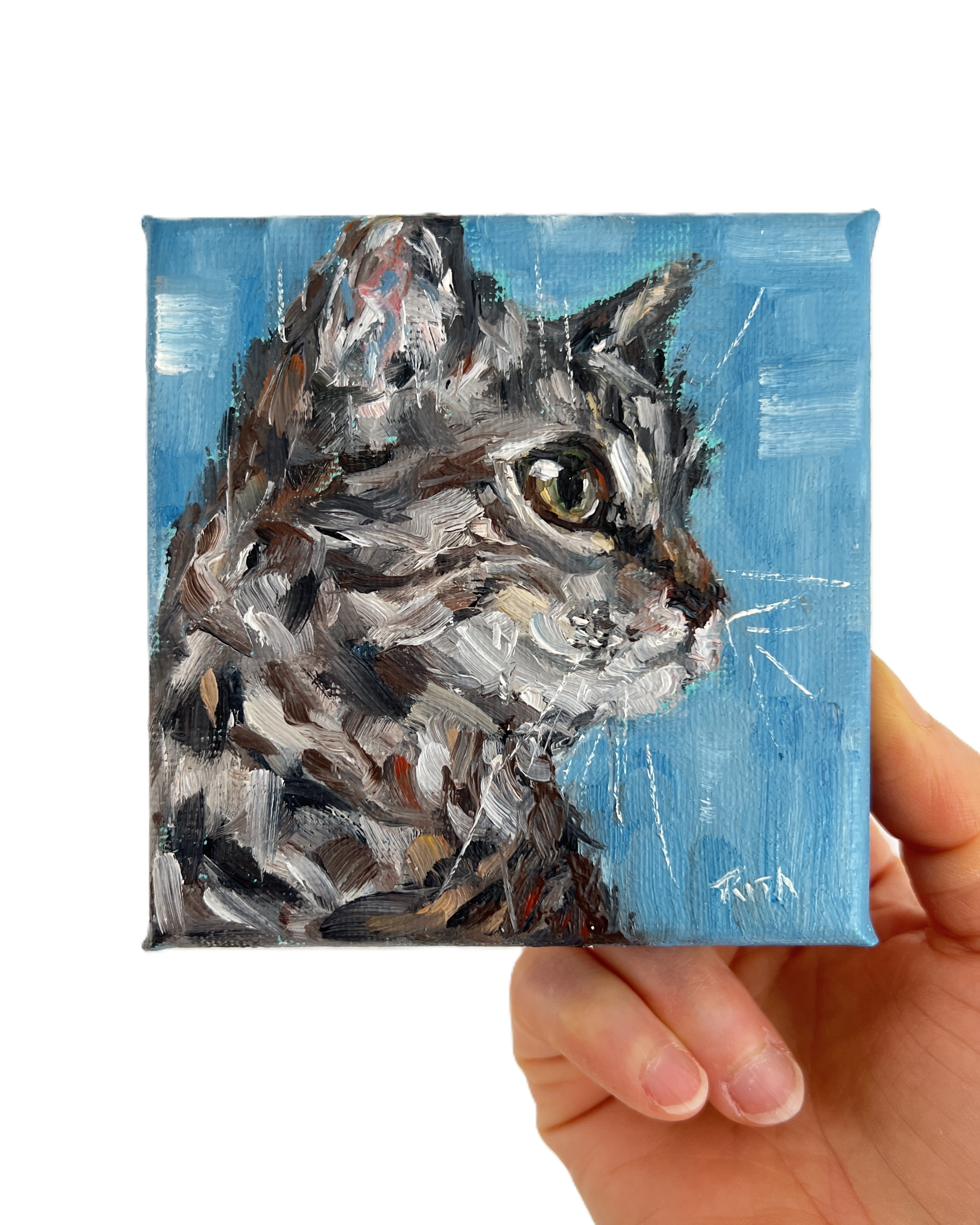 Thoughtful Feline – Original Miniature Cat Painting