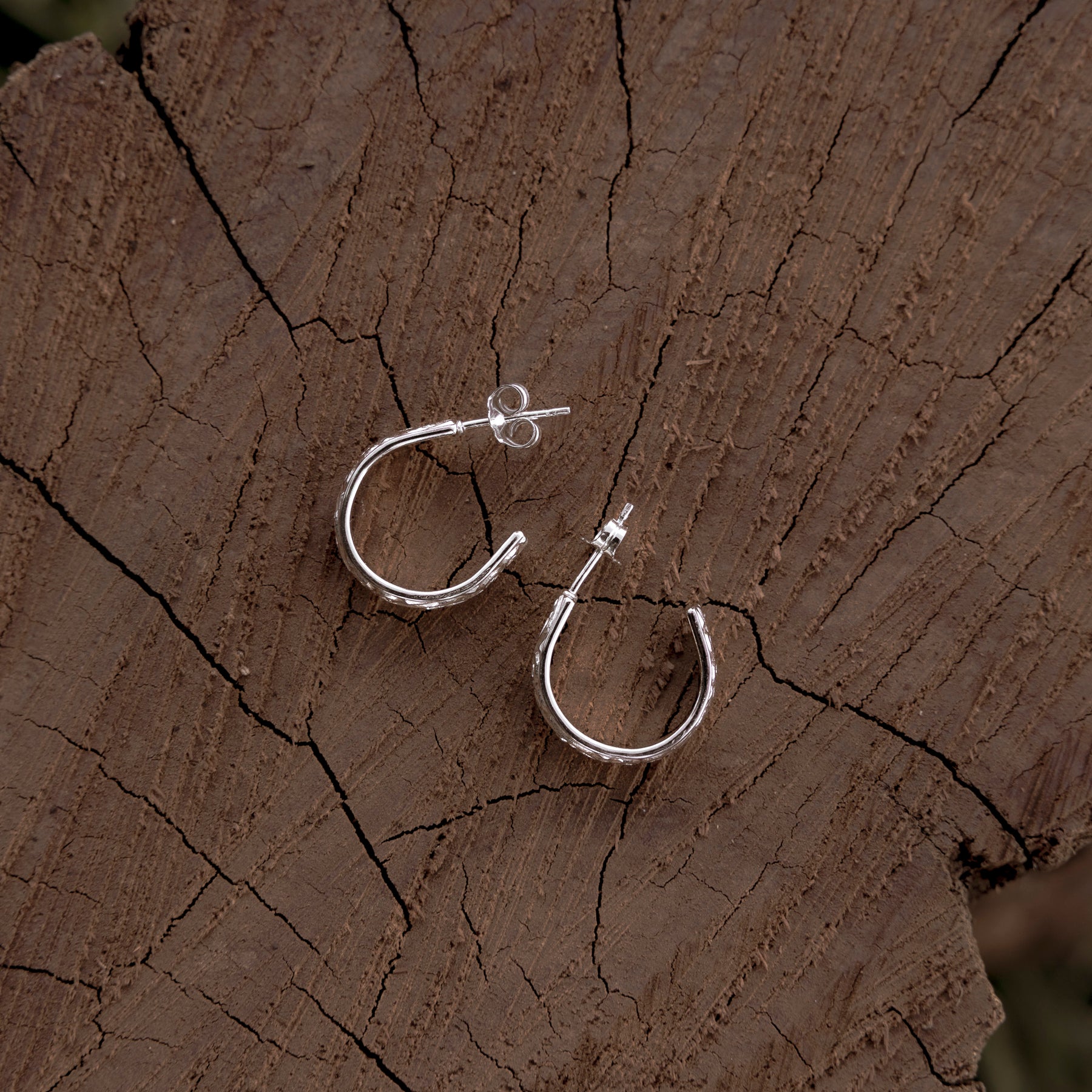 Sterling Silver Embossed Hoop Earrings