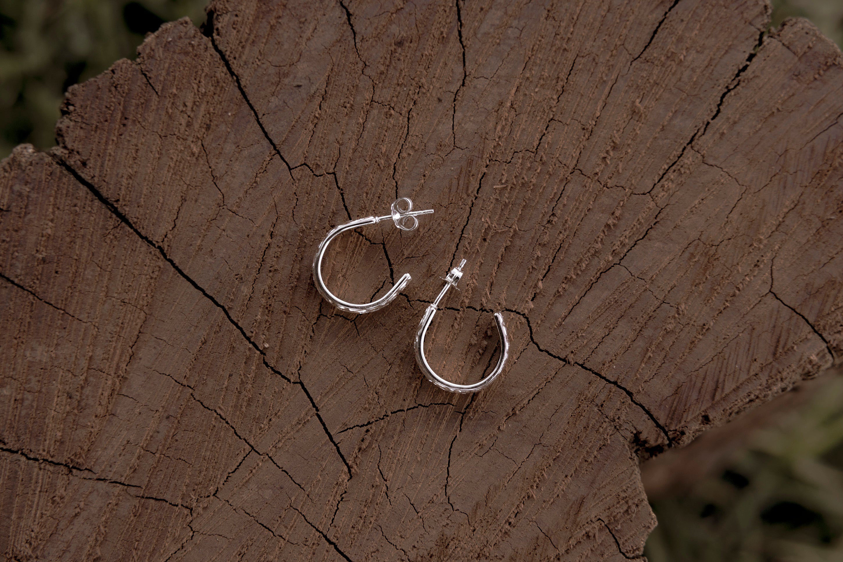 Sterling Silver Embossed Hoop Earrings