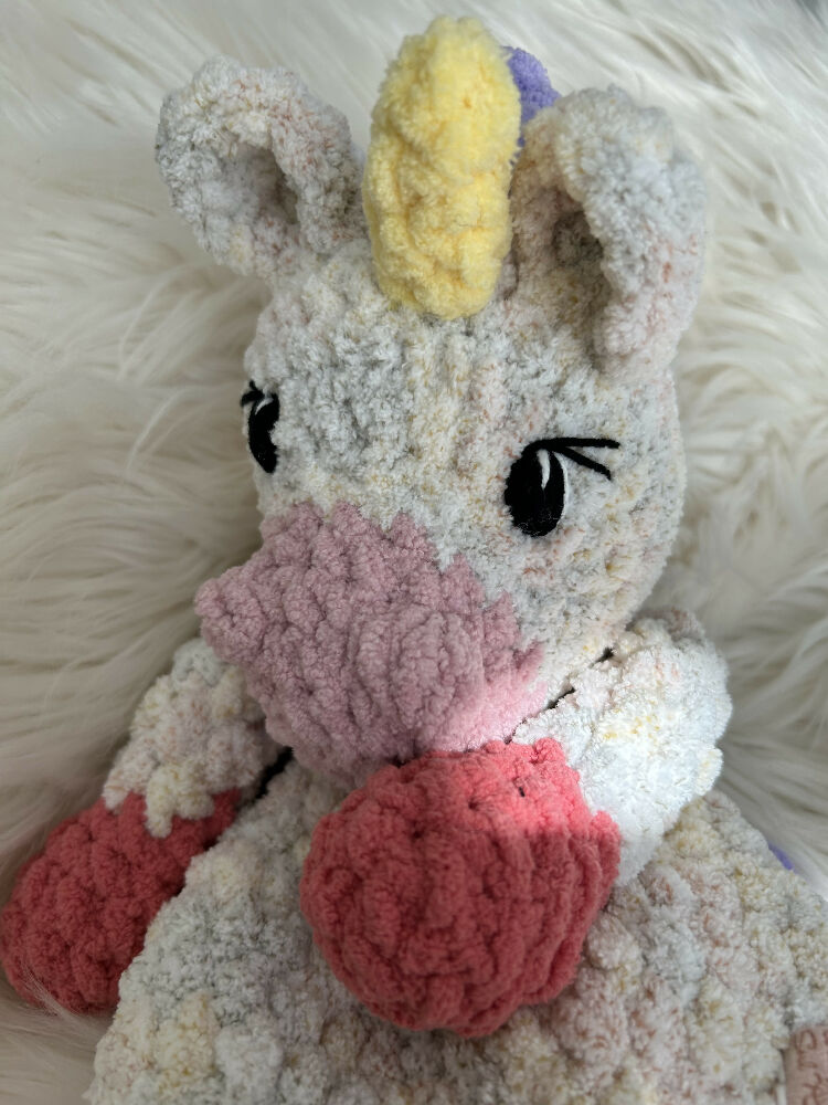 Una Unicorn Snuggle Buddy- Crochet plush toy, comforter, lovey.