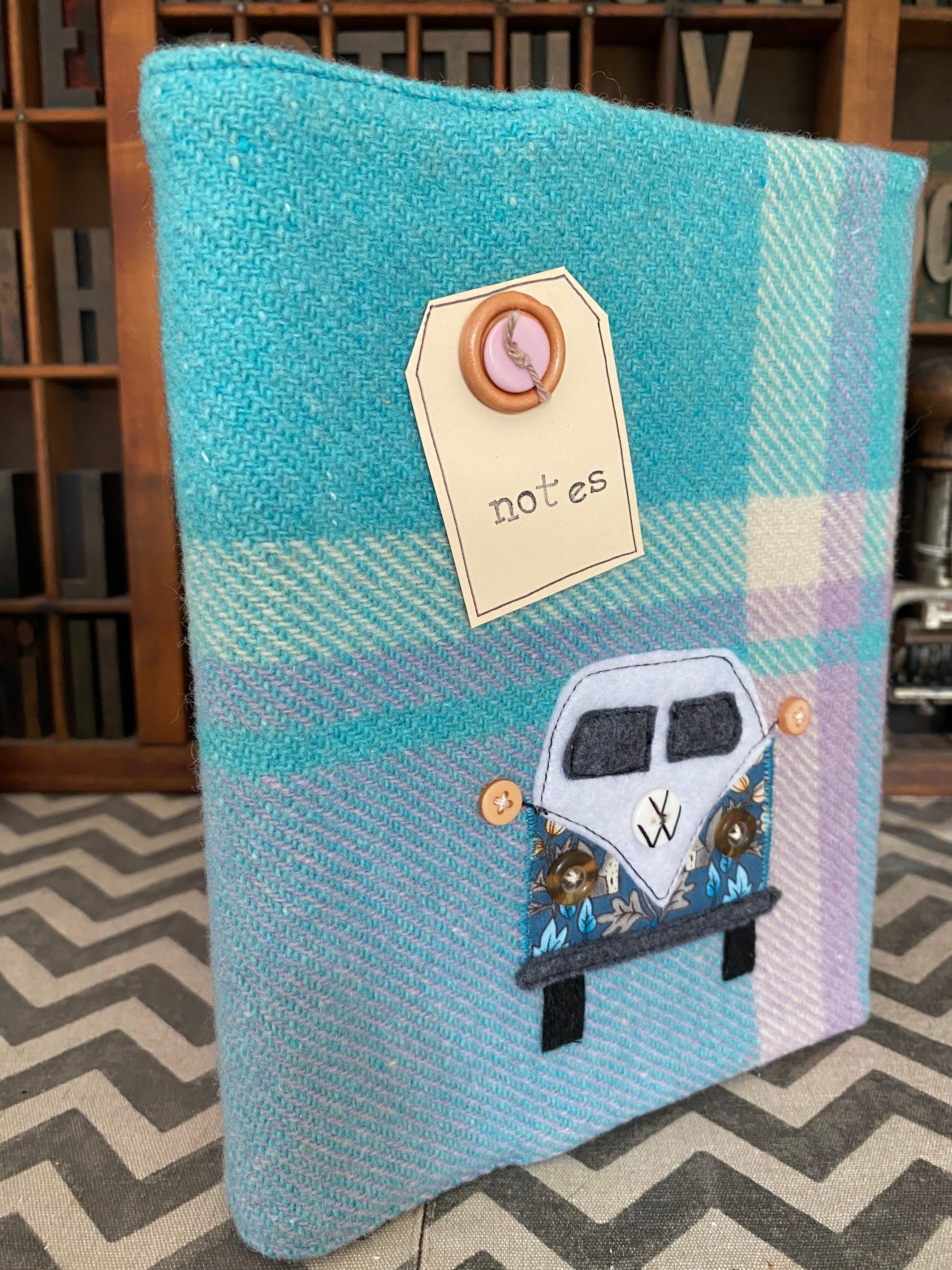 A5 Upcycled Notebook Kombi - blue/mauve